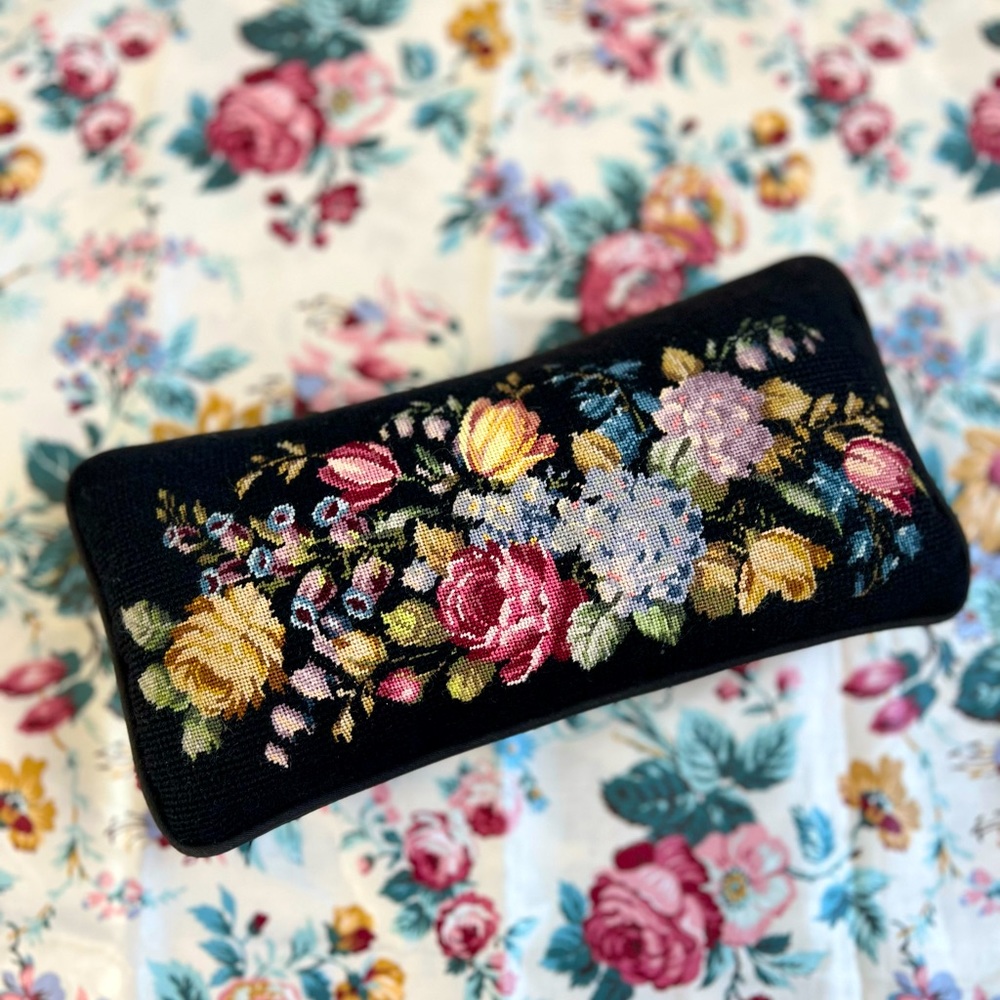 Vintage Needlepoint Floral Pillow